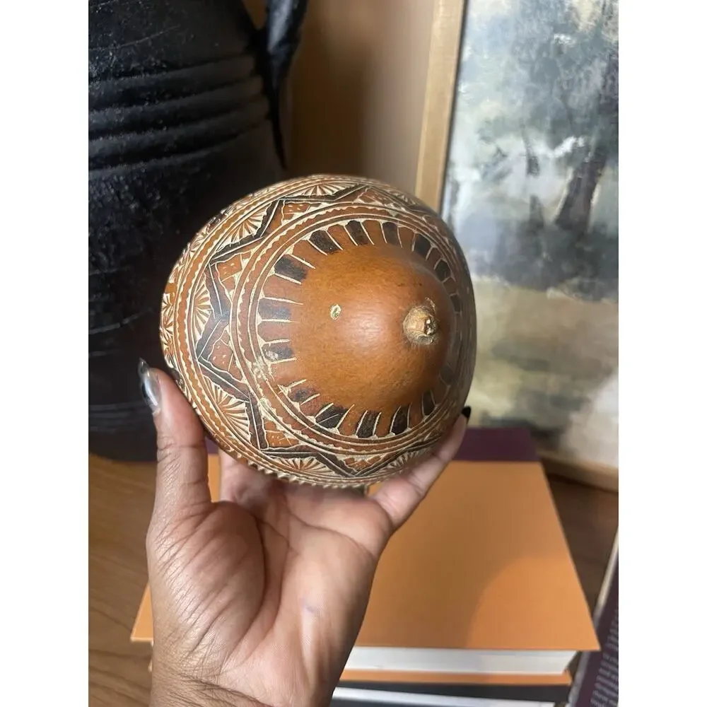 Peruvian Carved South American Gourd 